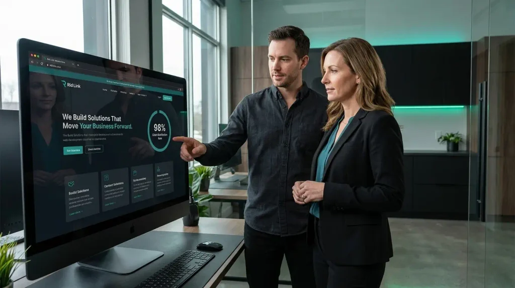 Website developer presenting project to business client